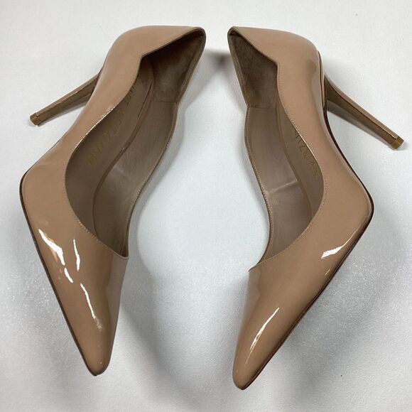 Stuart Weitzman Beige Patent Leather Pointed Toe Heels Size 9.5 - Picture 5 of 14